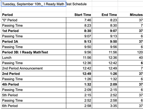 i Ready Math Test Schedule
